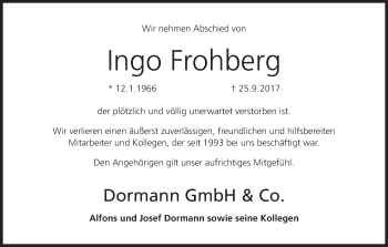 Anzeige von Ingo Frohberg von MGO