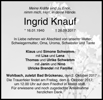 Anzeige von Ingrid Knauf von MGO