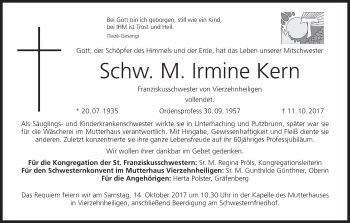 Anzeige von Irmine Kern von MGO