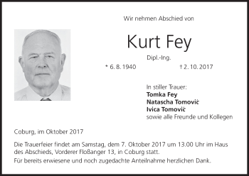 Anzeige von Kurt Fey von MGO