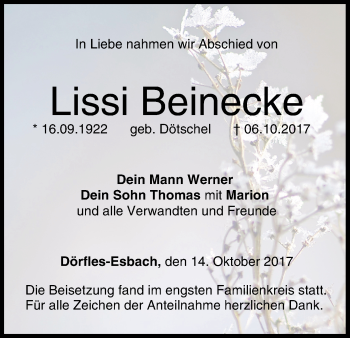 Anzeige von Lissi Beinecke von MGO