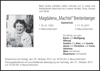 Anzeige von Magdalena Machtel Breitenberger von MGO