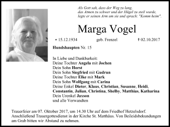 Anzeige von Marga Vogel von MGO