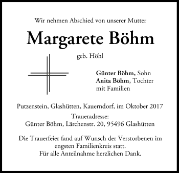 Anzeige von Margarete Böhm von MGO