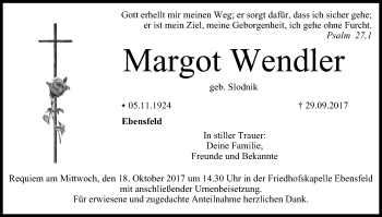 Anzeige von Margot Wendler von MGO