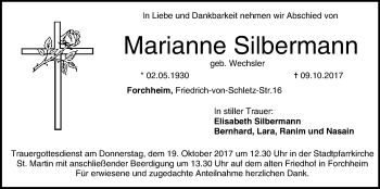 Anzeige von Marianne Silbermann von MGO