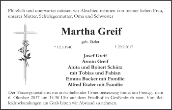 Anzeige von Martha Greif von MGO