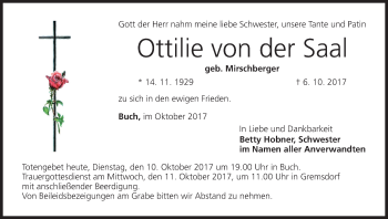 Anzeige von Ottilie von der Saal von MGO