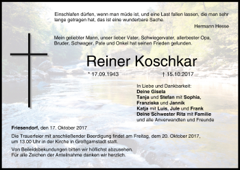 Anzeige von Reiner Koschkar von MGO