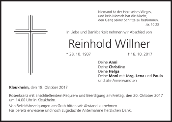 Anzeige von Reinhold Willner von MGO