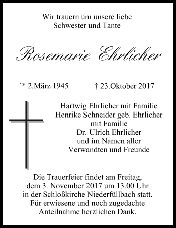 Anzeige von Rosemarie Ehrlicher von MGO