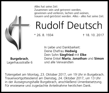 Anzeige von Rudolf Deutsch von MGO