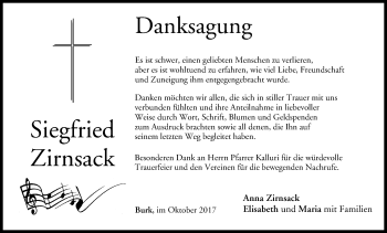 Anzeige von Siegfried Zirnsack von MGO