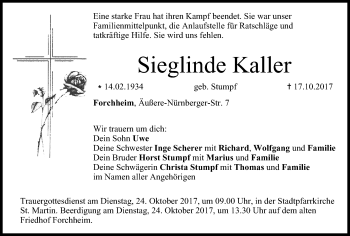 Anzeige von Sieglinde Kaller von MGO