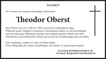 Anzeige von Theodor Oberst von MGO