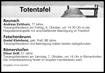 Anzeige von Totentafel vom 05.10.2017 von MGO