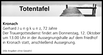 Anzeige von Totentafel vom 11.10.2017 von MGO