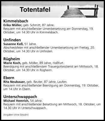 Anzeige von Totentafel vom 18.10.2017 von MGO