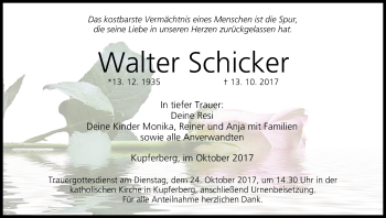 Anzeige von Walter Schicker von MGO