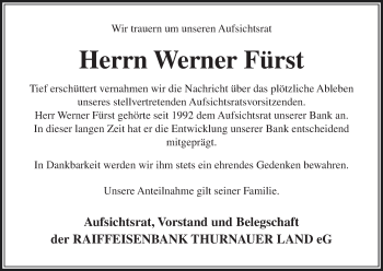 Anzeige von Werner Fürst von MGO