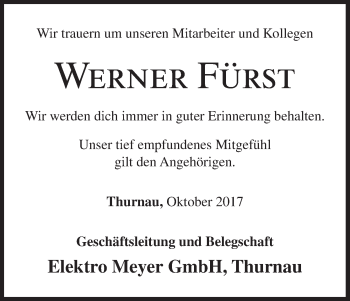 Anzeige von Werner Fürst von MGO