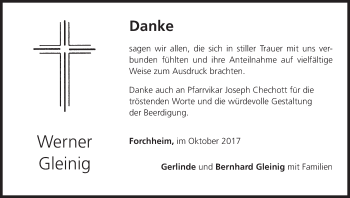 Anzeige von Werner Gleinig von MGO