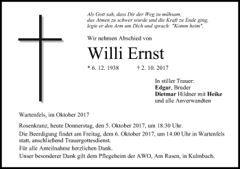 Anzeige von Willi Ernst von MGO