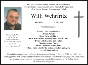 Anzeige von Willi Wehrfritz von MGO