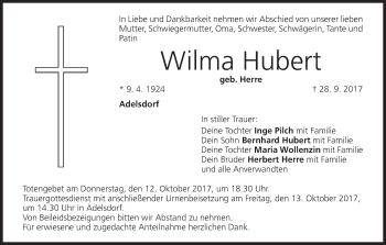 Anzeige von Wilma Hubert von MGO