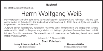 Anzeige von Wolfgang Weiß von MGO