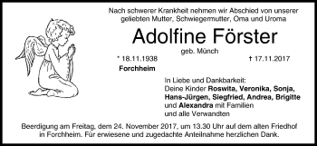 Anzeige von Adolfine Förster von MGO