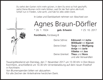 Anzeige von Agnes Braun-Dörfler von MGO