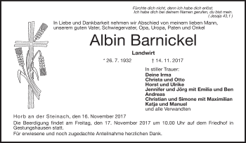 Anzeige von Albin Barnickel von MGO