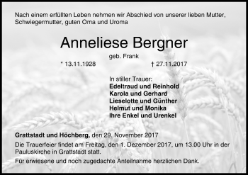 Anzeige von Anneliese Bergner von MGO