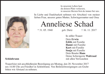 Anzeige von Anneliese Schad von MGO