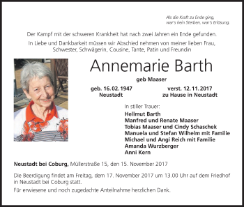 Anzeige von Annemarie Barth von MGO