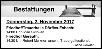 Anzeige von Bestattungen vom 02.11.2017 von MGO