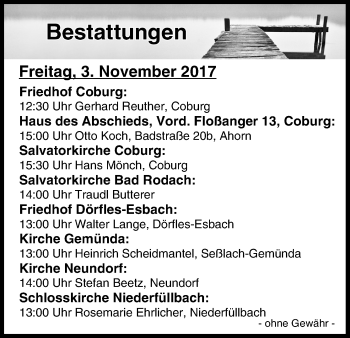 Anzeige von Bestattungen vom 03.11.2017 von MGO