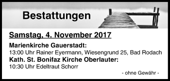 Anzeige von Bestattungen vom 04.11.2017 von MGO