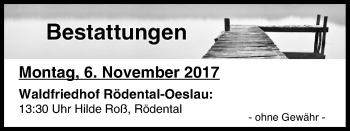Anzeige von Bestattungen vom 06.11.2017 von MGO