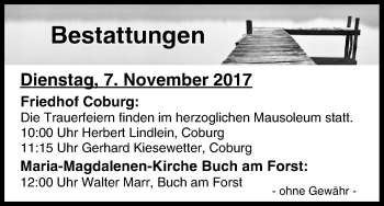 Anzeige von Bestattungen vom 07.11.2017 von MGO