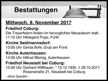 Anzeige von Bestattungen vom 08.11.2017 von MGO
