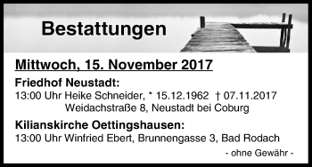 Anzeige von Bestattungen vom 15.11.2017 von MGO