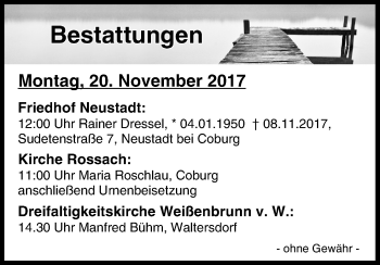 Anzeige von Bestattungen vom 20.11.2017 von MGO