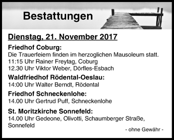 Anzeige von Bestattungen vom 21.11.2017 von MGO