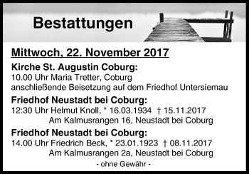 Anzeige von Bestattungen vom 22.11.2017 von MGO