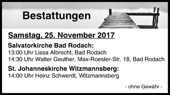 Anzeige von Bestattungen vom 25.11.2017 von MGO