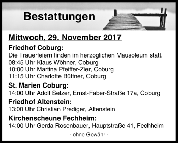 Anzeige von Bestattungen vom 29.11.2017 von MGO