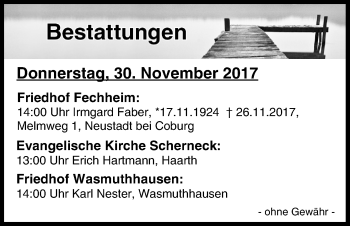 Anzeige von Bestattungen vom 30.11.2017 von MGO