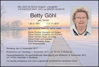 Anzeige von Betty Göhl von MGO